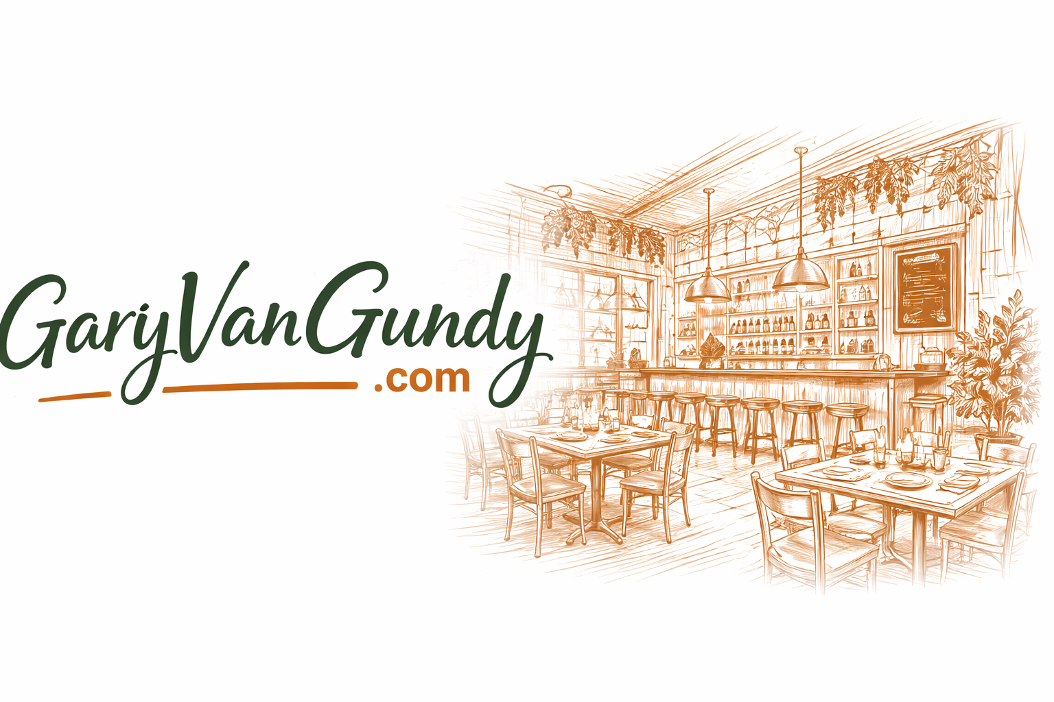 Illustration of a restaurant interior with 'Gary Van Gundy .com' text.