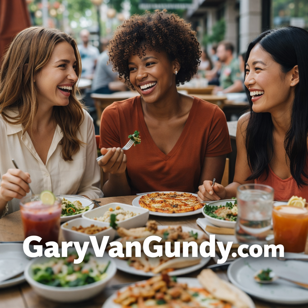 Logo for Garyvangundy.coom  3 ladies smiling and eating lunch.